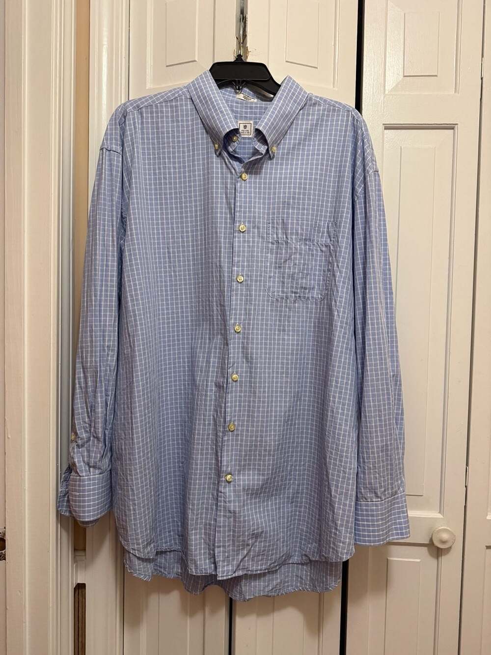 Peter Millar Men's Blue and White Grid Long Sleeve Button Down Shirt XXL - Picture 2 of 5
